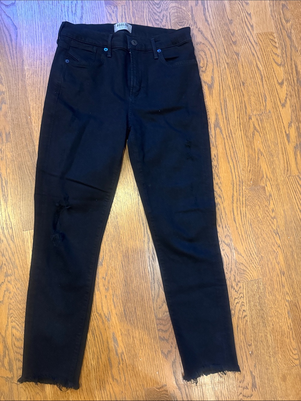 Agolde Size 27 Black Straight Leg Jeans Fray bottoms Worn once